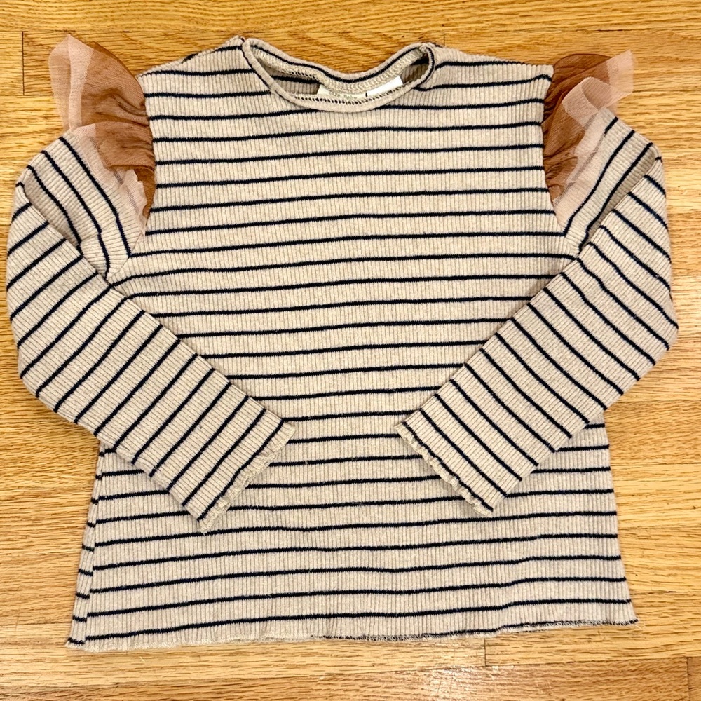 Zara Striped Kids Top with Ruffle Shoulder